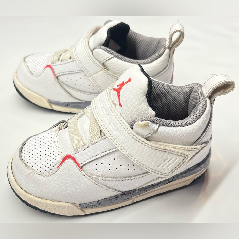 Jordan Kids White and Red Velcro Sneakers